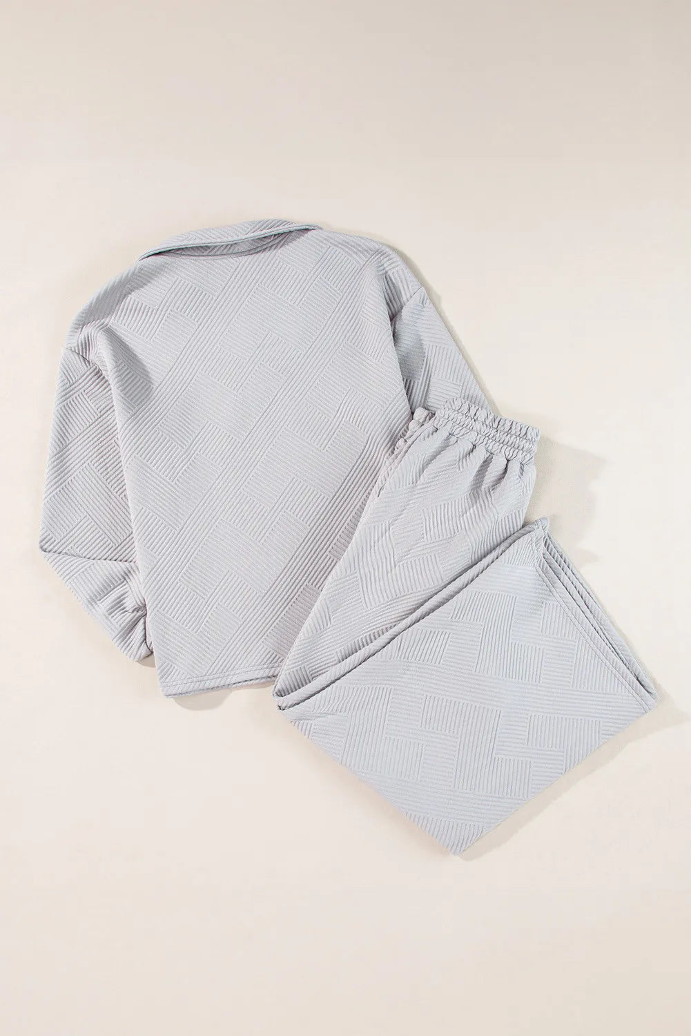 Textured Long Sleeve Top Drawstring Pants Set (6)