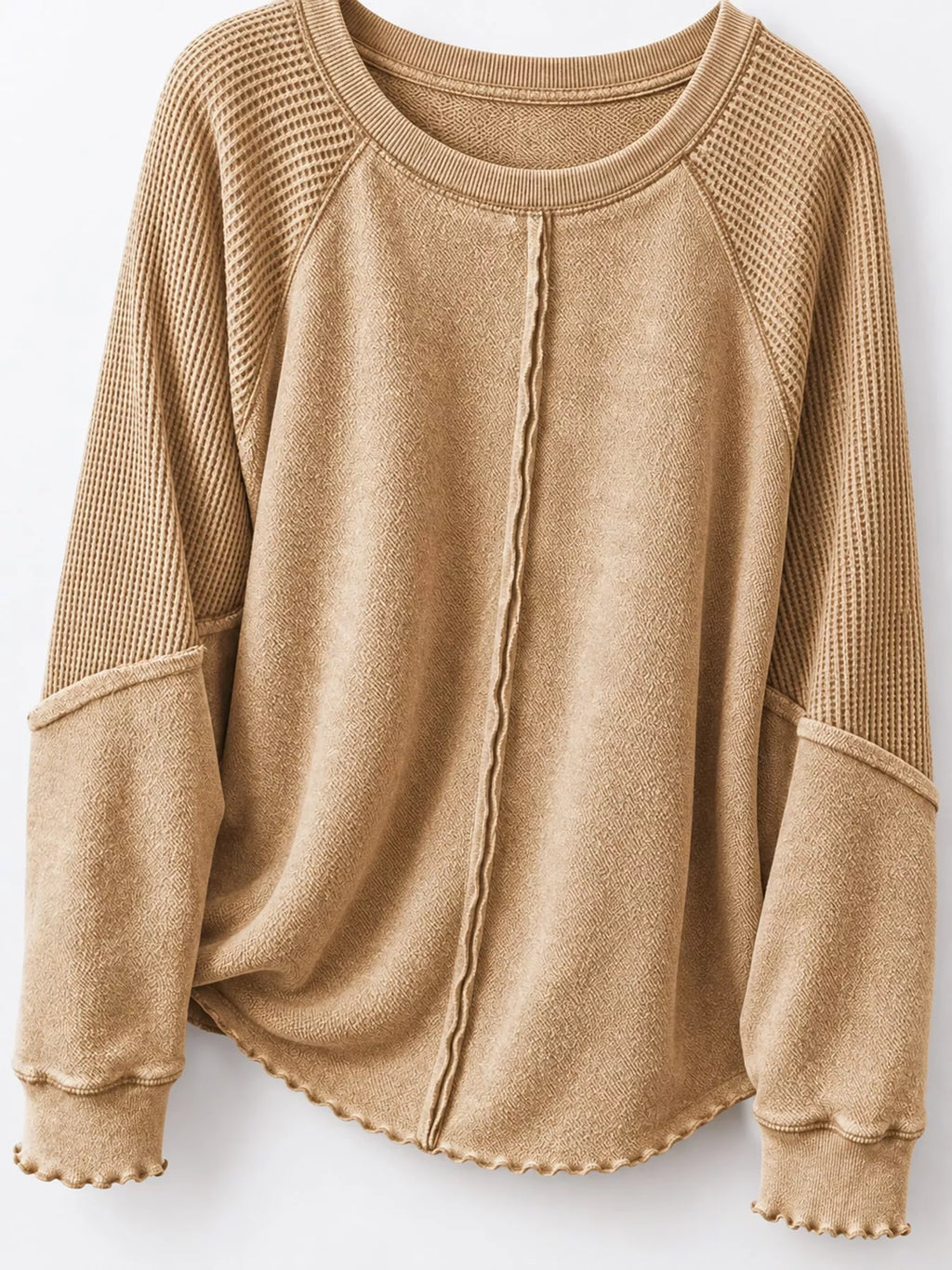 Waffle Knit Raglan Sleeve Sweatshirt (4)
