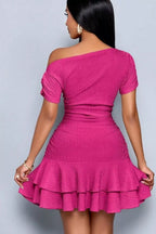 One-shoulder Ruffle Hem Mini Dress (2)