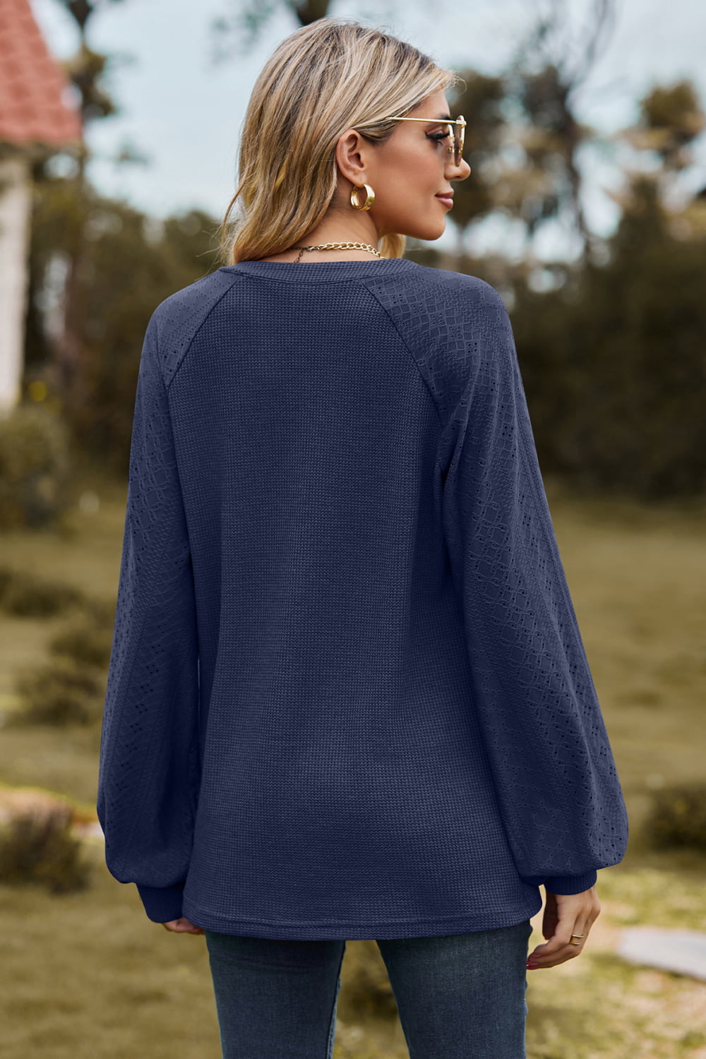 Notched Neck Raglan Sleeve Blouse (9)