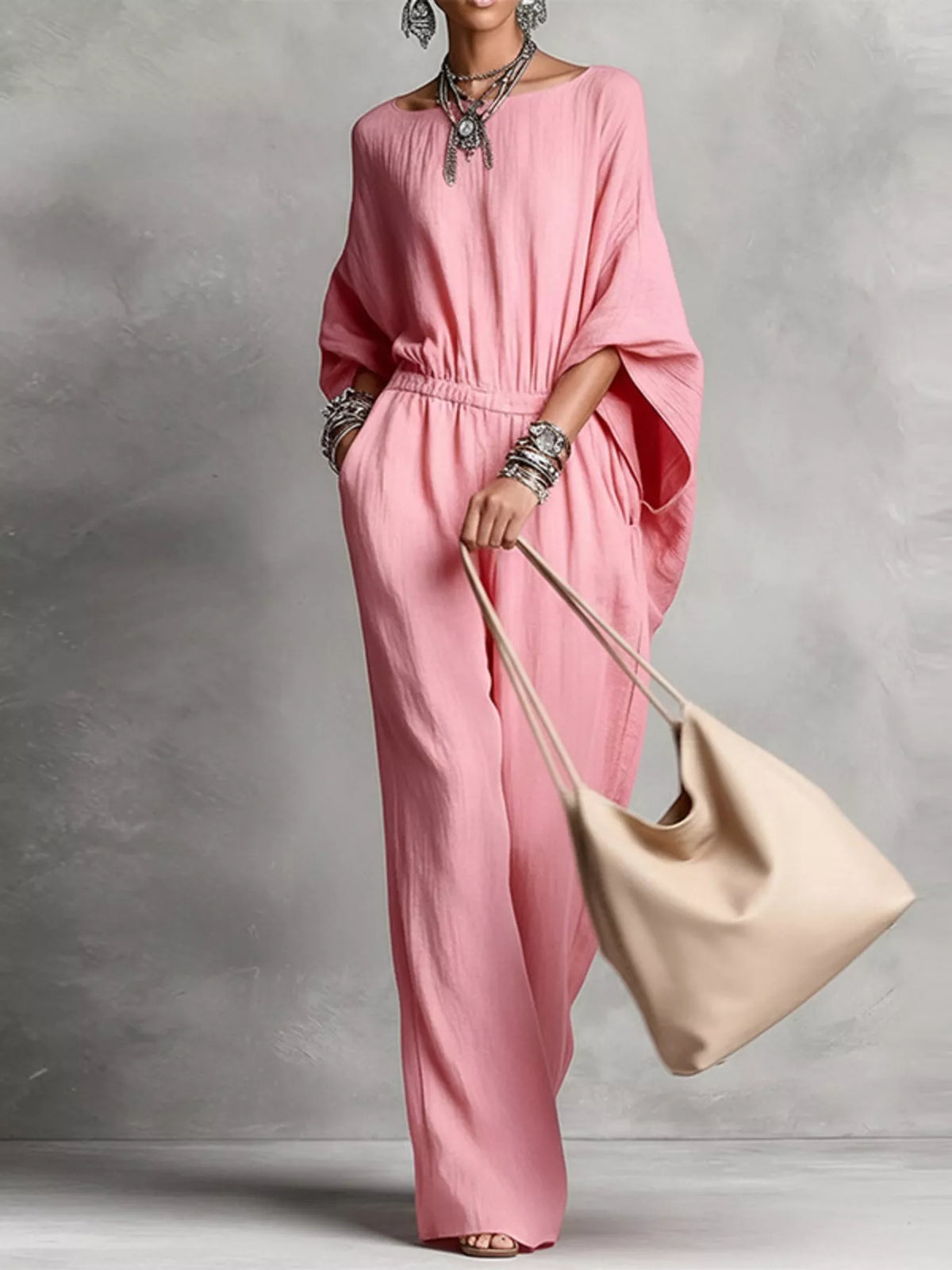 Full Size Boat Neck Batwing Sleeve Wide-leg Jumpsuit Plus (2)
