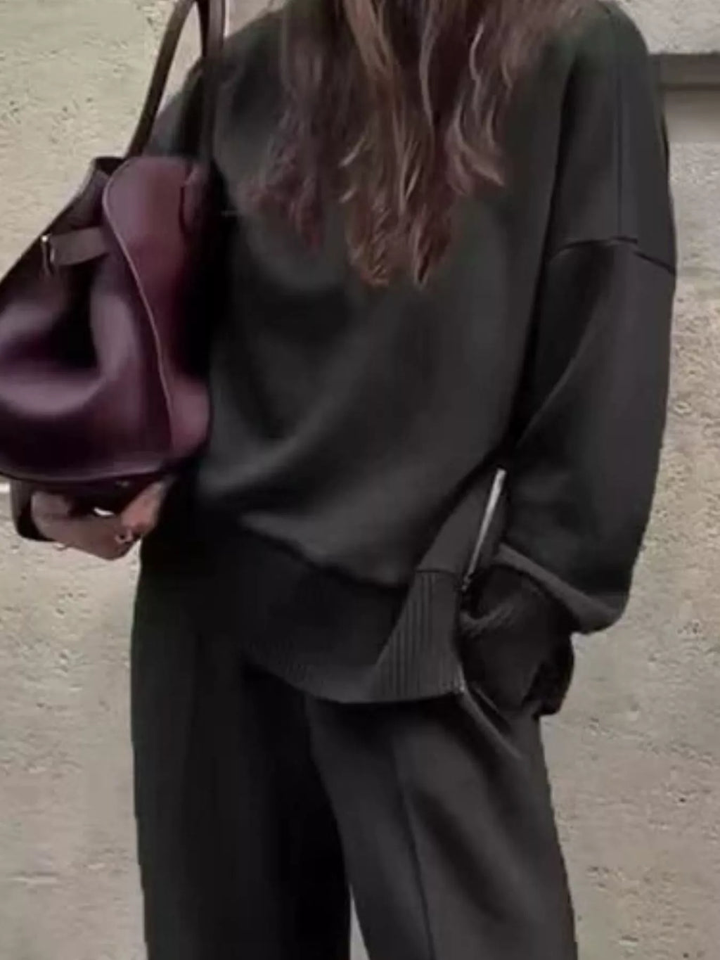 Turtleneck Dropped Shoulder Top Pants Set (8)