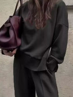 Turtleneck Dropped Shoulder Top Pants Set (8)