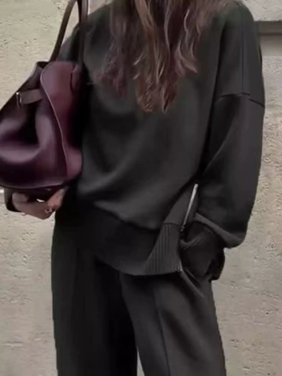 Turtleneck Dropped Shoulder Top Pants Set (8)