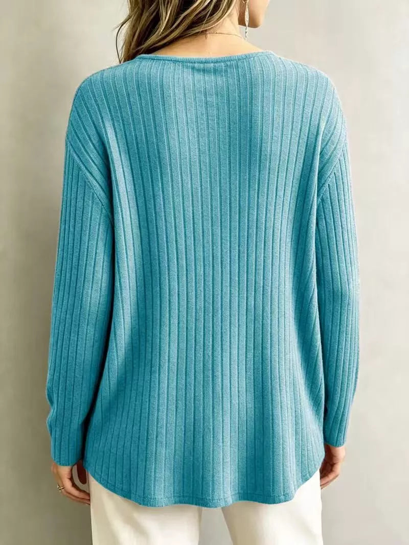 V-neck Ribbed Long Sleeve T-shirt (12)