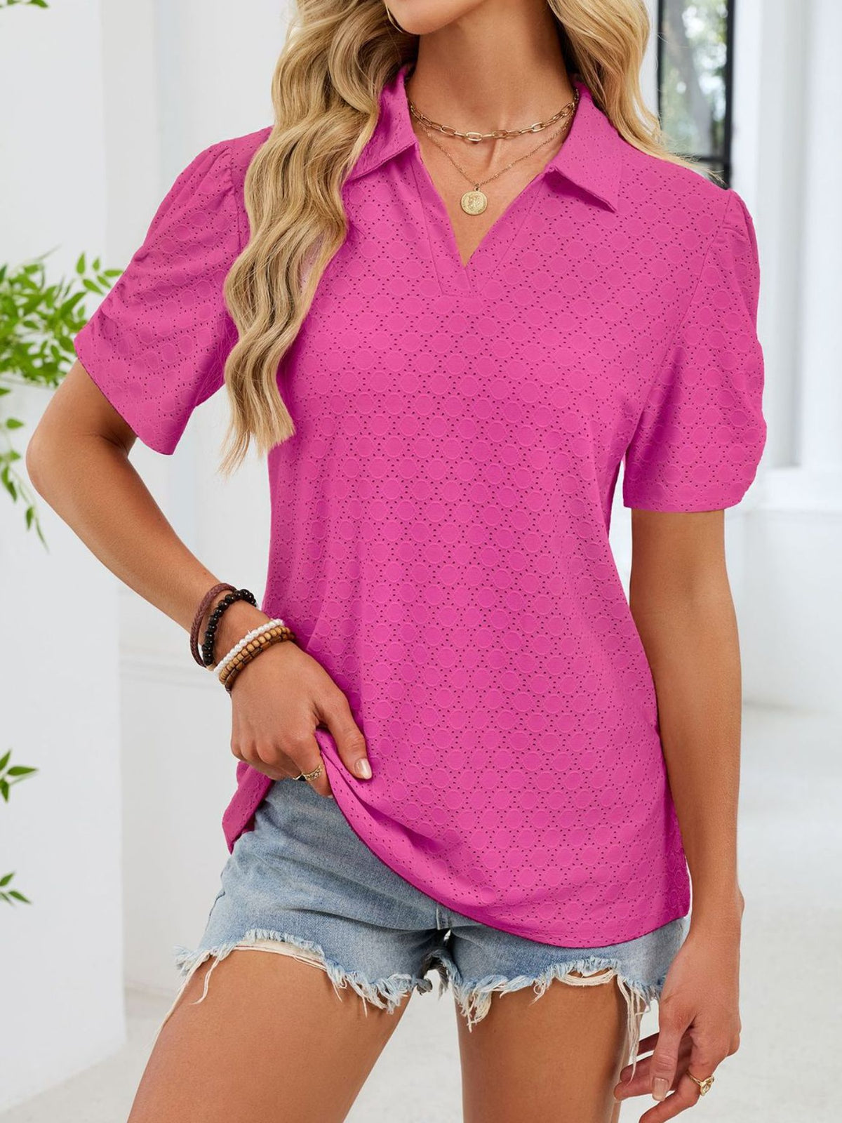 Eyelet Short Sleeve Blouse (24)