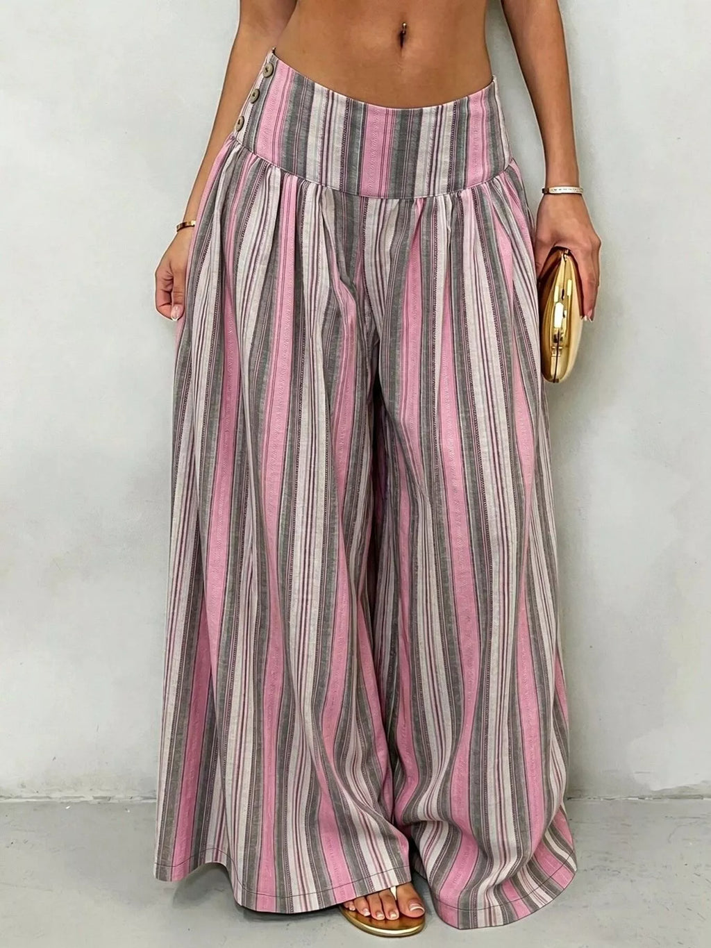 High-waisted Striped Wide-leg Casual Pants (3)