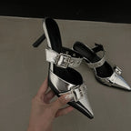 Point Toe Flare Heel Buckle Sandals (3)