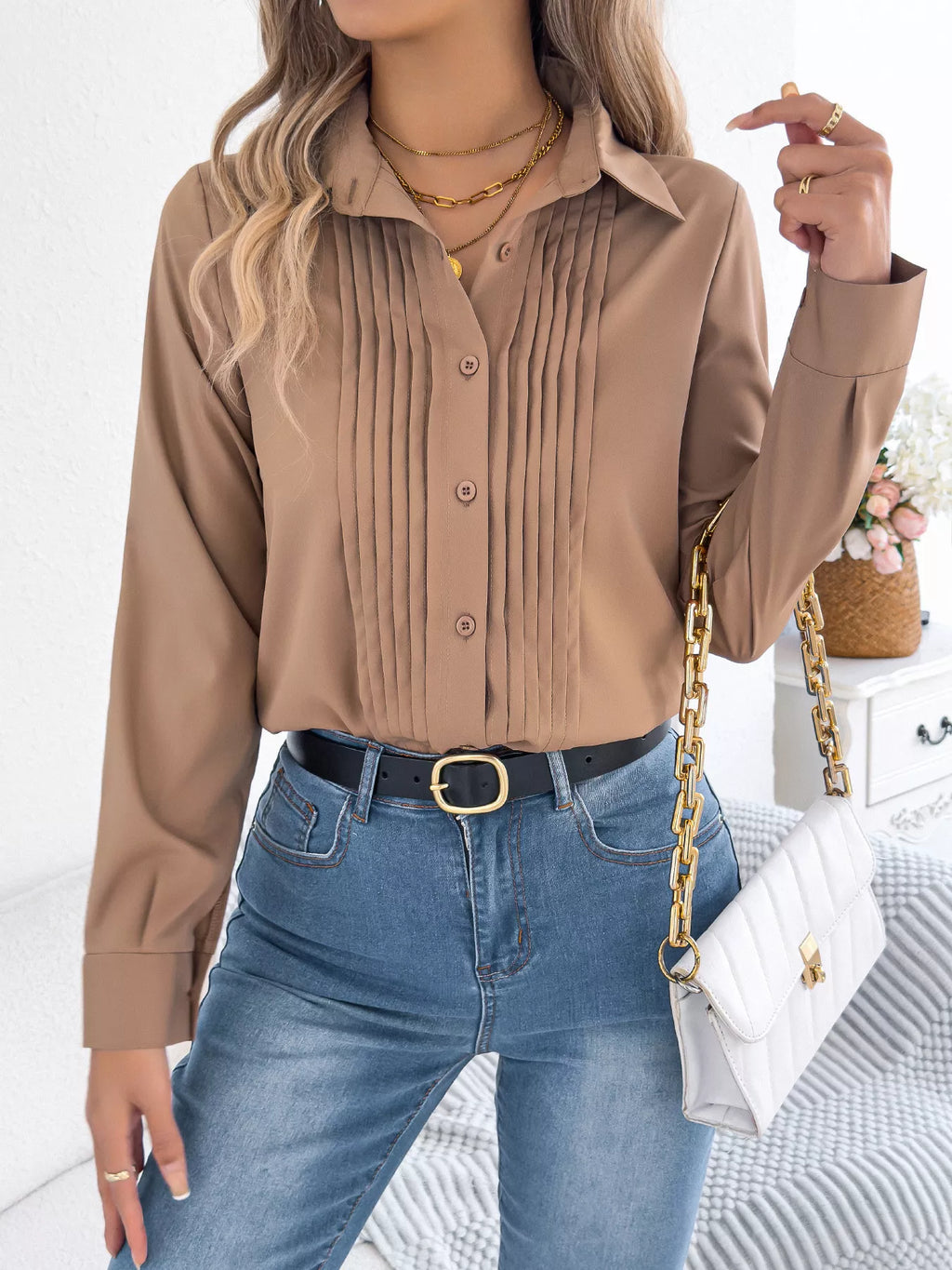 Pleated Front Long Sleeve Shirt (2)