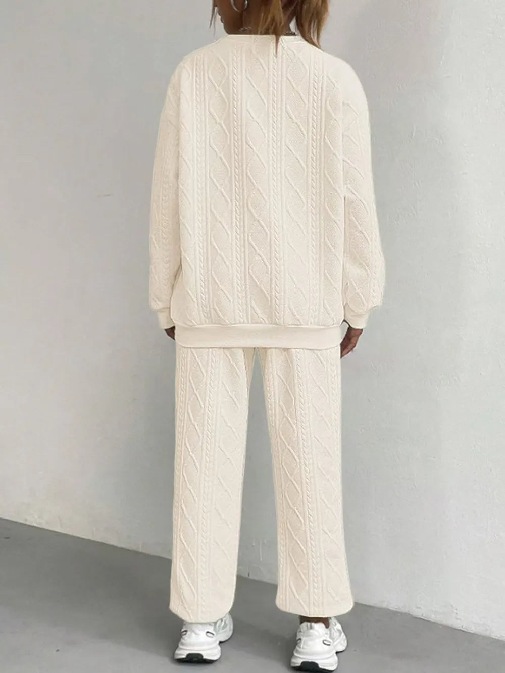 Texture Round Neck Top Pants Set (13)