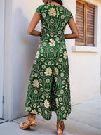 Printed Round Neck Cap Sleeve Wide Leg Jumpsuit (12)