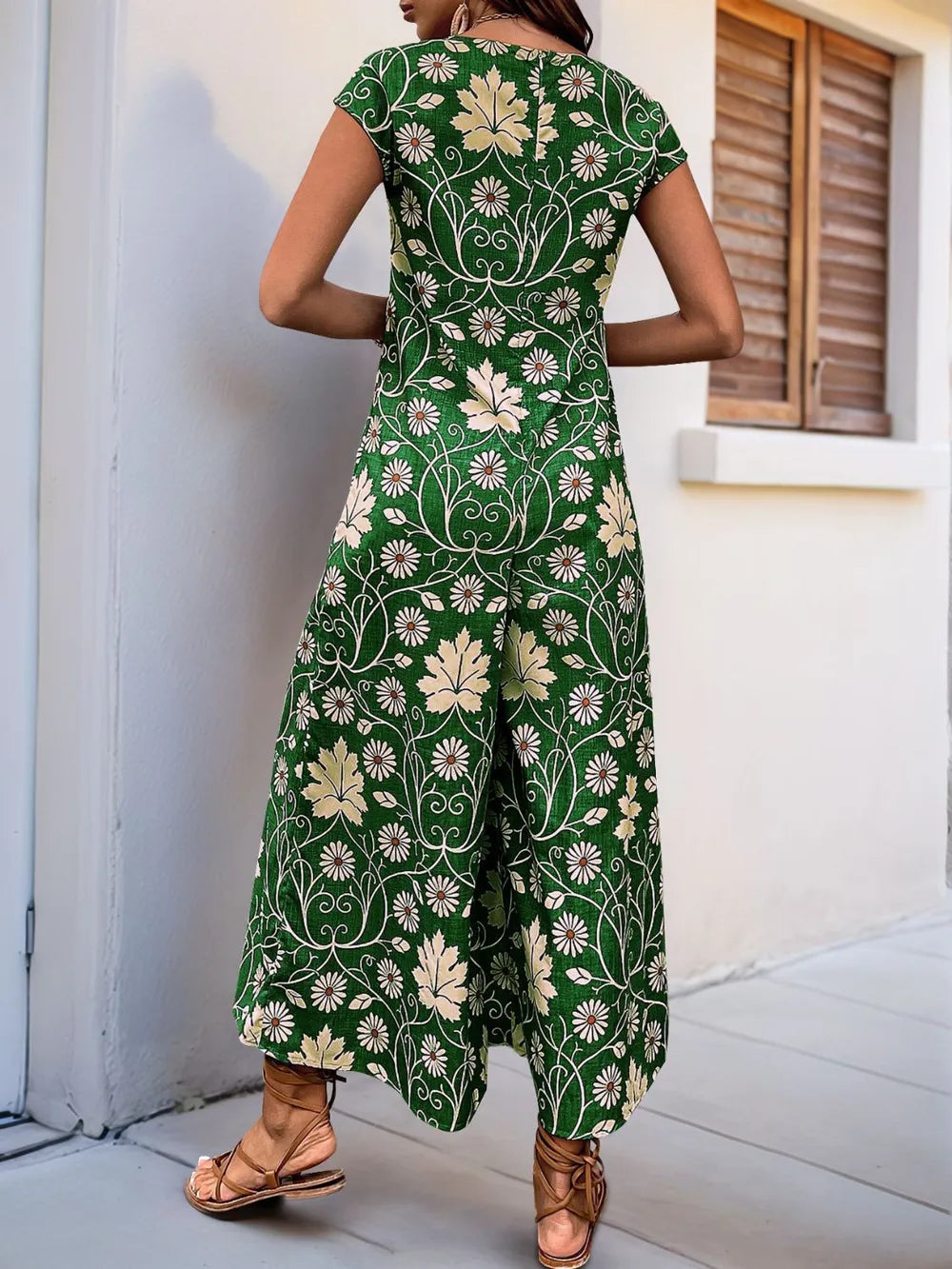 Printed Round Neck Cap Sleeve Wide Leg Jumpsuit (12)