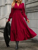 Notched Long Sleeve Tiered Dress (12)