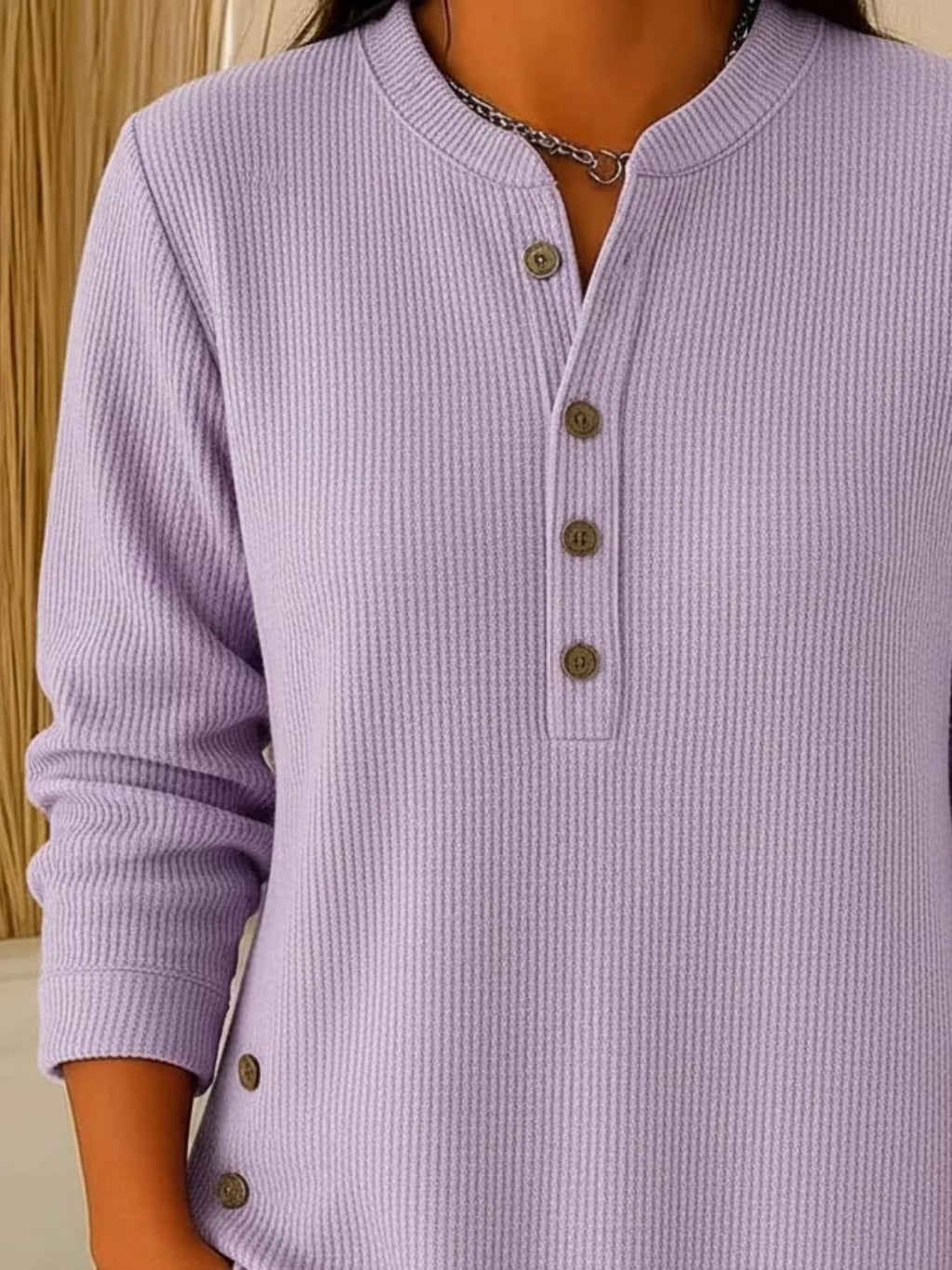 Full Size Ribbed Half Button Henley Top Plus (16)