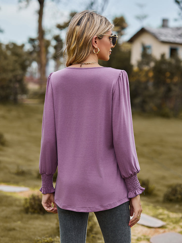 Puff Sleeve Pleated Blouse (2)