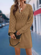 V-neck Long Sleeve Sweater Dress (14)