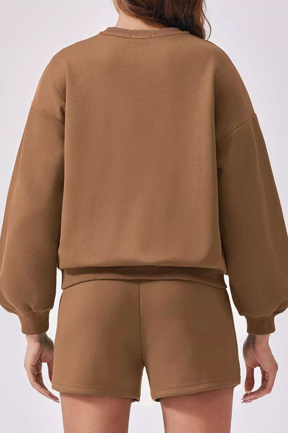 Round Neck Sweatshirt Shorts Set (9)