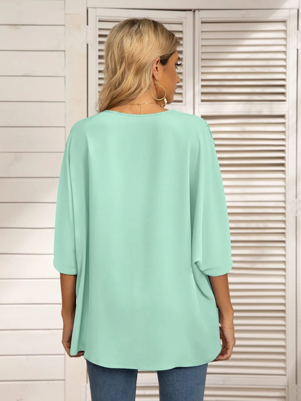 Oversized Contrast V-neck Half Sleeve Blouse (11)