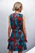 Printed Zip Detail Belted Sleeveless Dress (30)