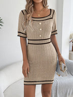 Decorative Button Short Sleeve Sweater Dress (12)