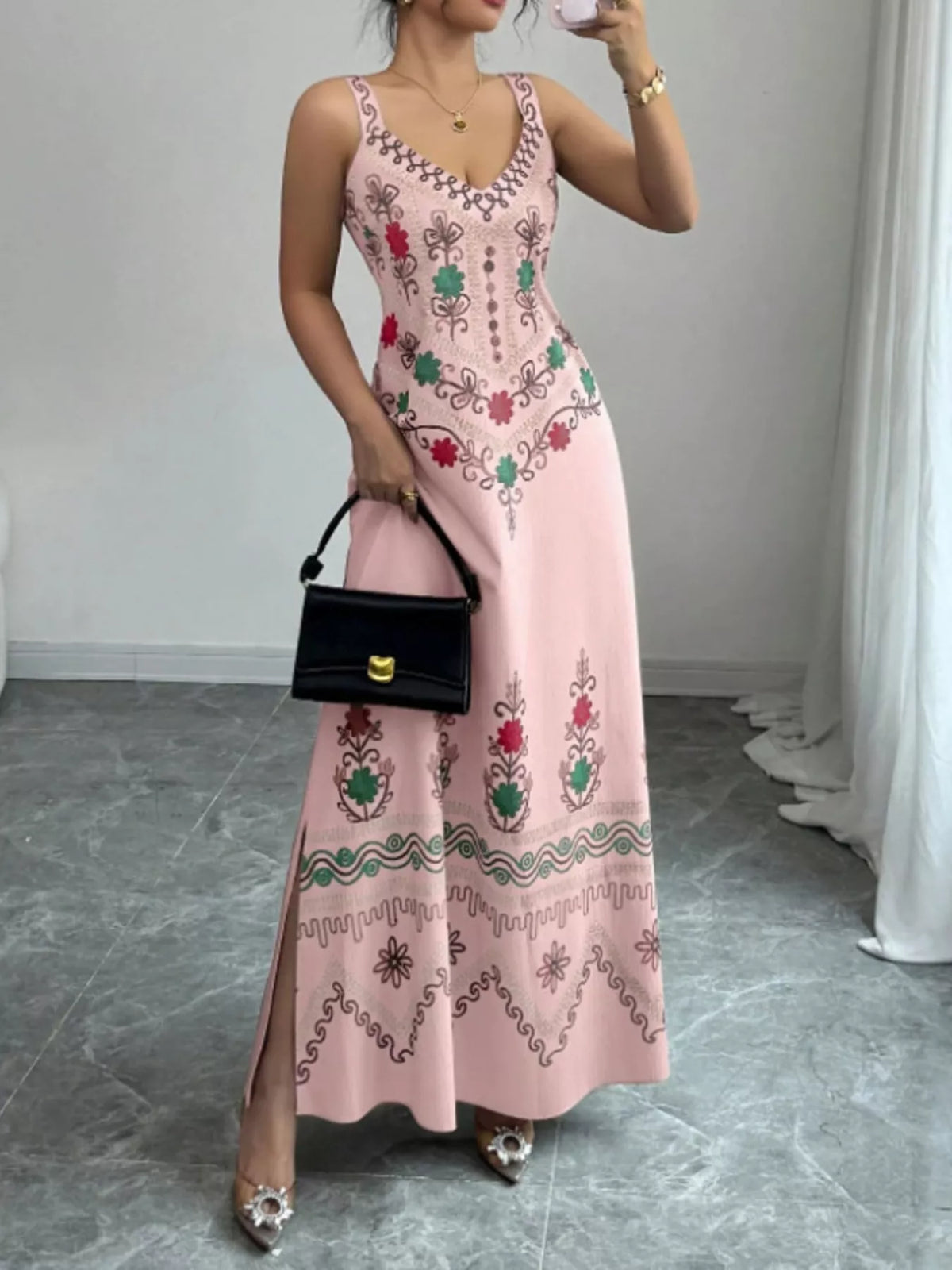 Floral Sleeveless Maxi Dress Side Slit