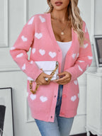 Heart V-neck Button Up Long Sleeve Cardigan (3)