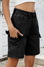 High Rise Denim Shorts Cargo Pockets (13)