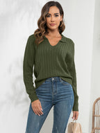 Johnny Collar Cable-knit Long Sleeve Sweater