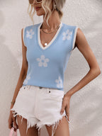 Floral Contrast Ribbed Trim Sweater Vest (6)