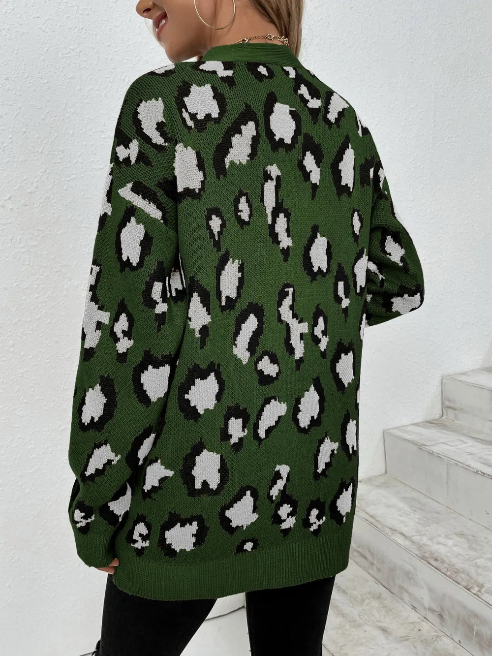 Leopard Open Front Dropped Shoulder Cardigan (2)