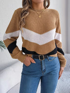 Chevron Stripe Block Round Neck Sweater (17)