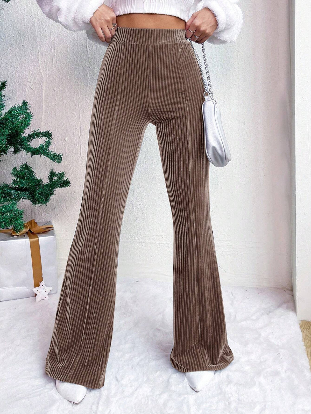High Waist Lamp Wick Corduroy Bell-bottom Pants Wide Leg (8)