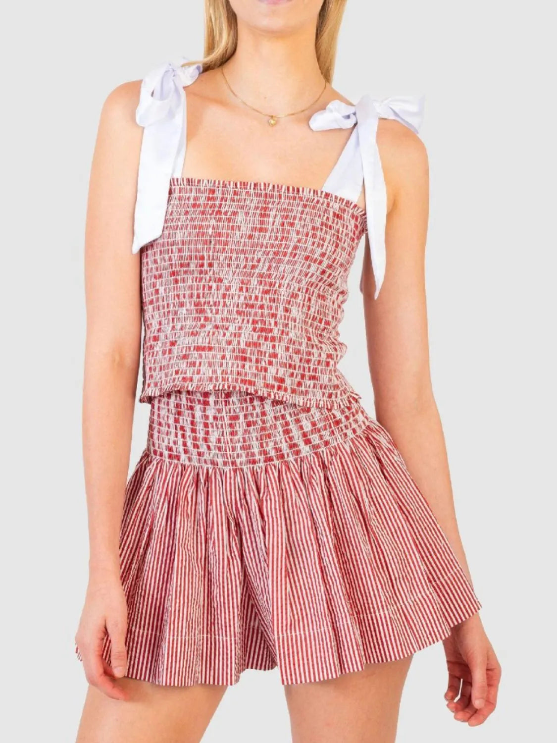 Smocked Tie Shoulder Cami Shorts Set (13)
