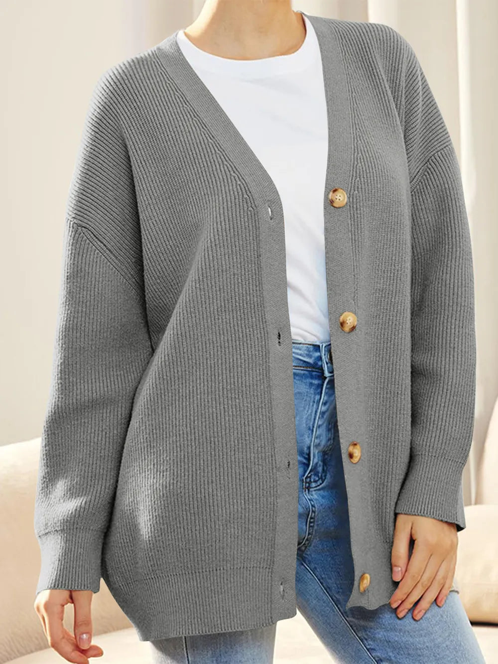 Button Down V-neck Long Sleeve Cardigan (12)