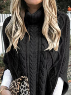 Chunky Cable Knit Turtleneck Poncho Cover Up (15)