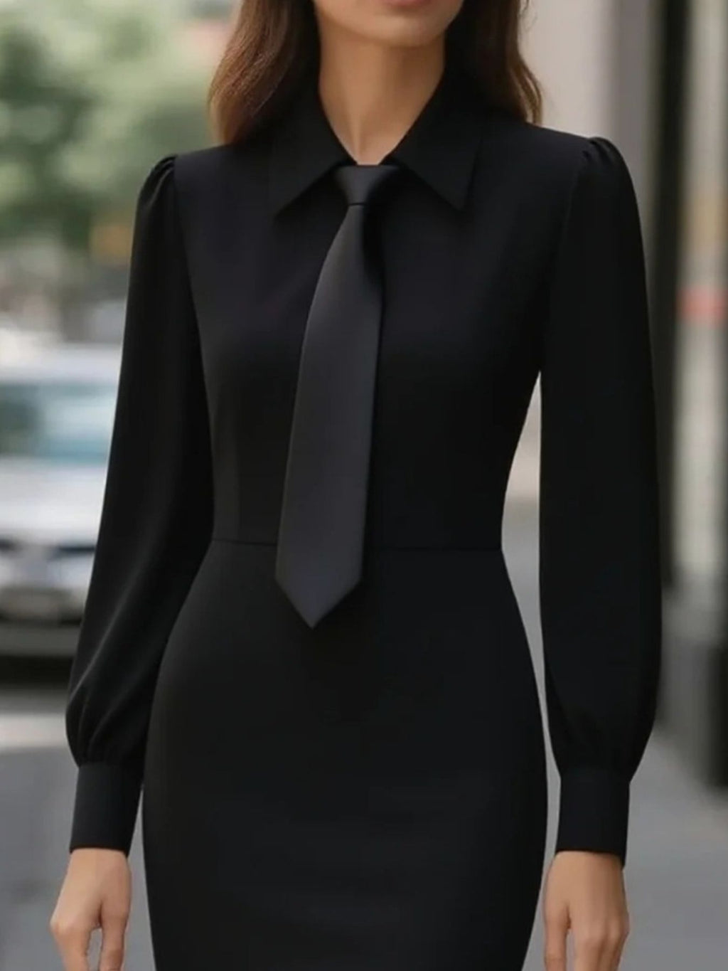 Tie-neck Long Sleeve Dress (6)