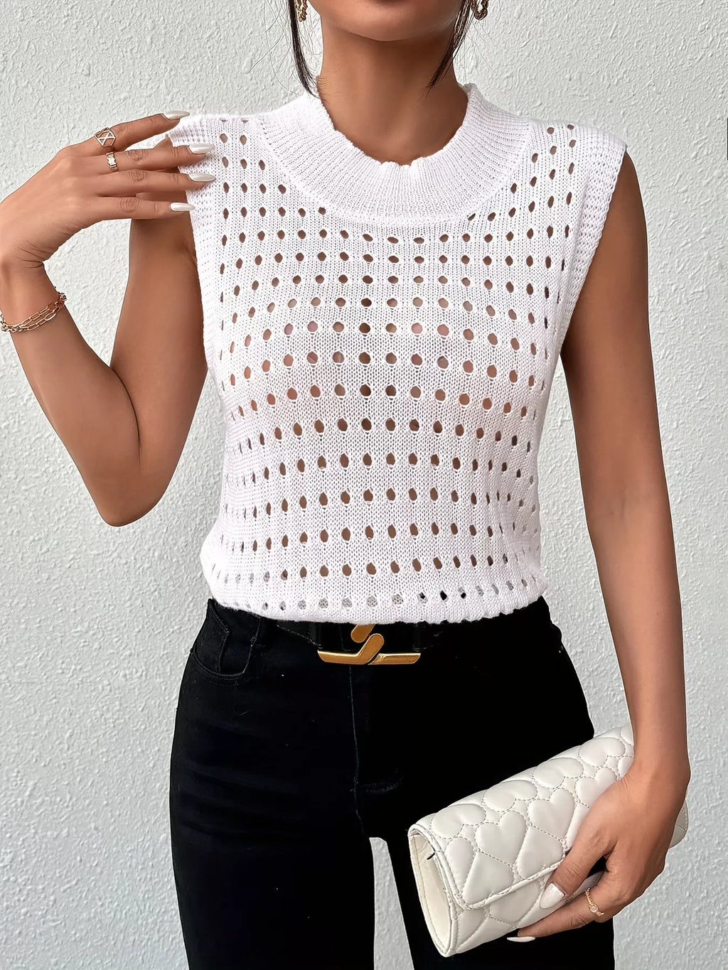 Hollow Out Round Neck Knit Tank (4)
