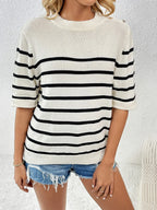 Striped Round Neck Half Sleeve Knit Top (14)