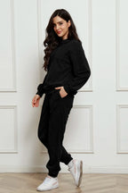 Corduroy Round Neck Sweatshirt Sweatpants Set (20)