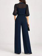 Mock Neck Puff Sleeve Top Wide Leg Pants Set (13)