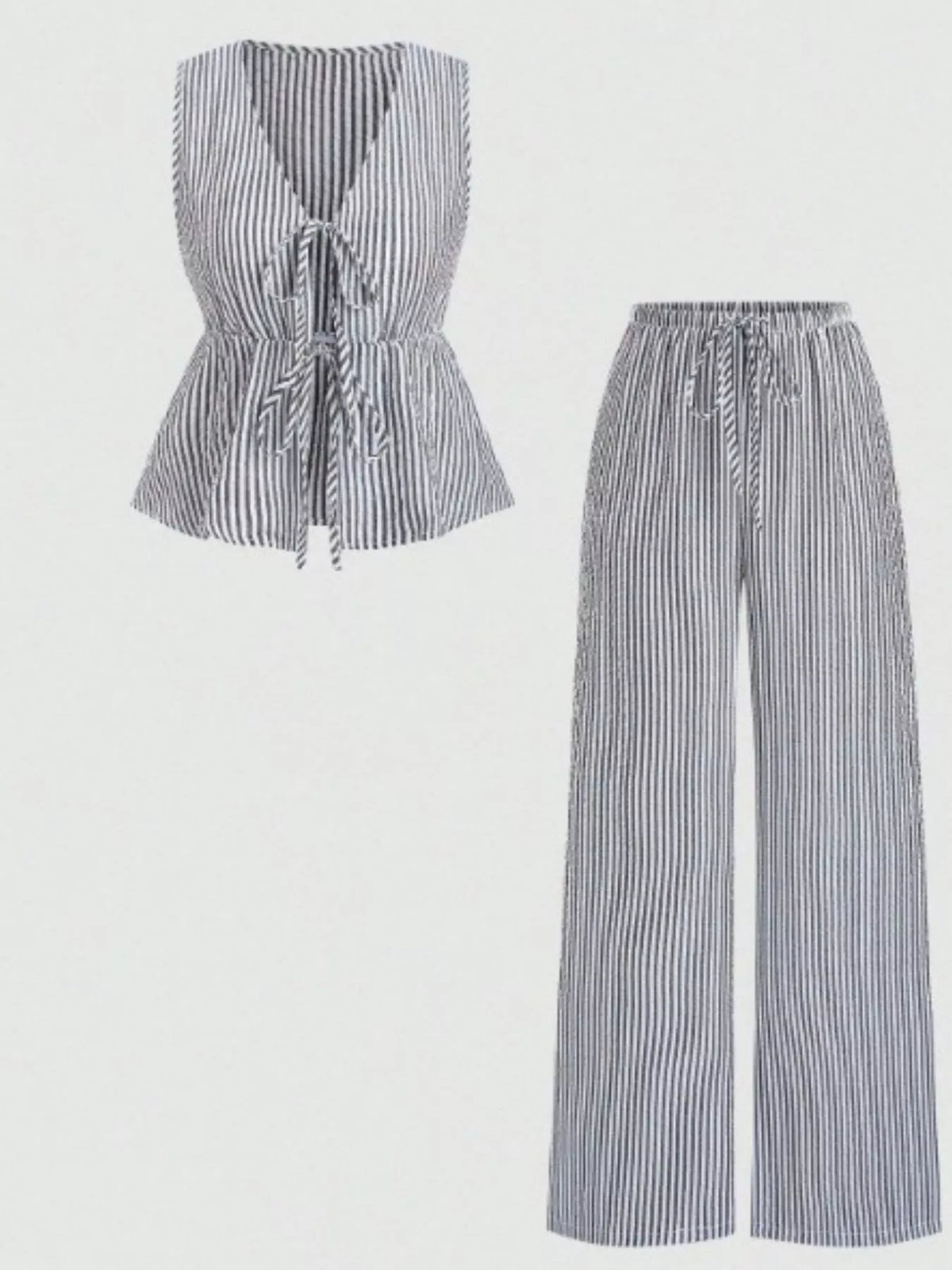 Striped Tie-front Sleeveless Top Pants Set (4)