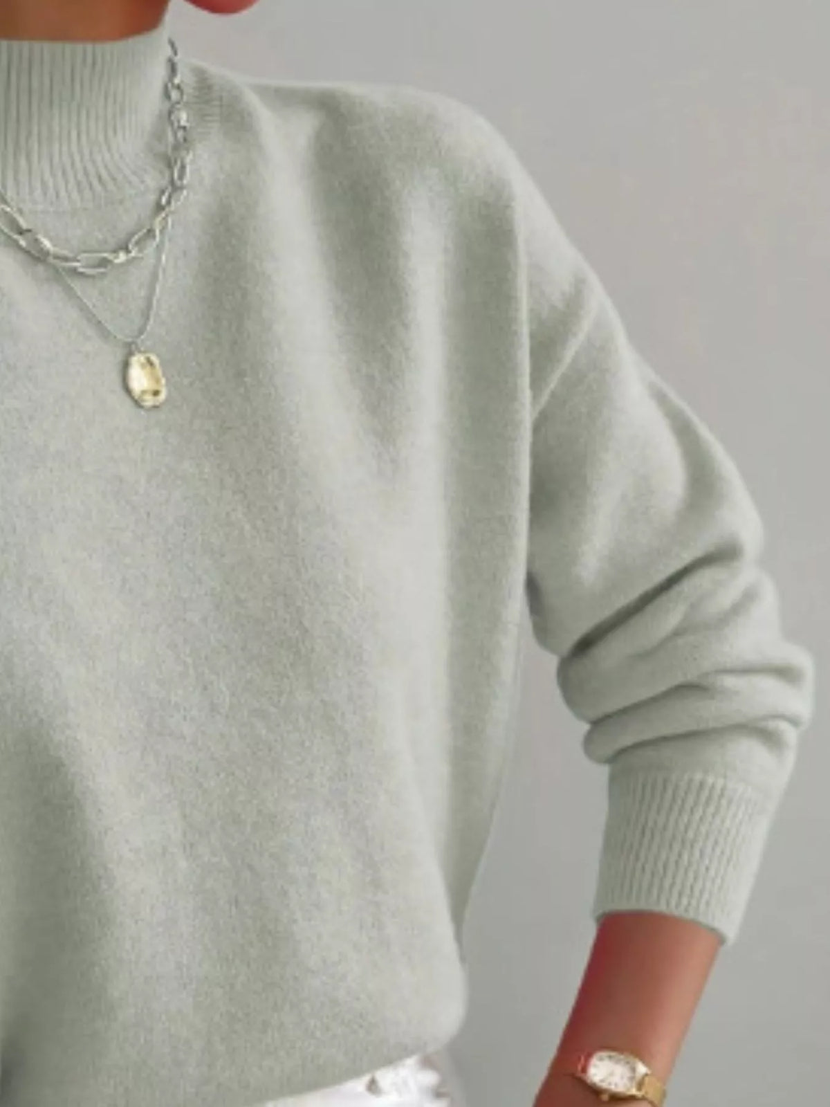 Mock Neck Dropped Shoulder Sweater (33)
