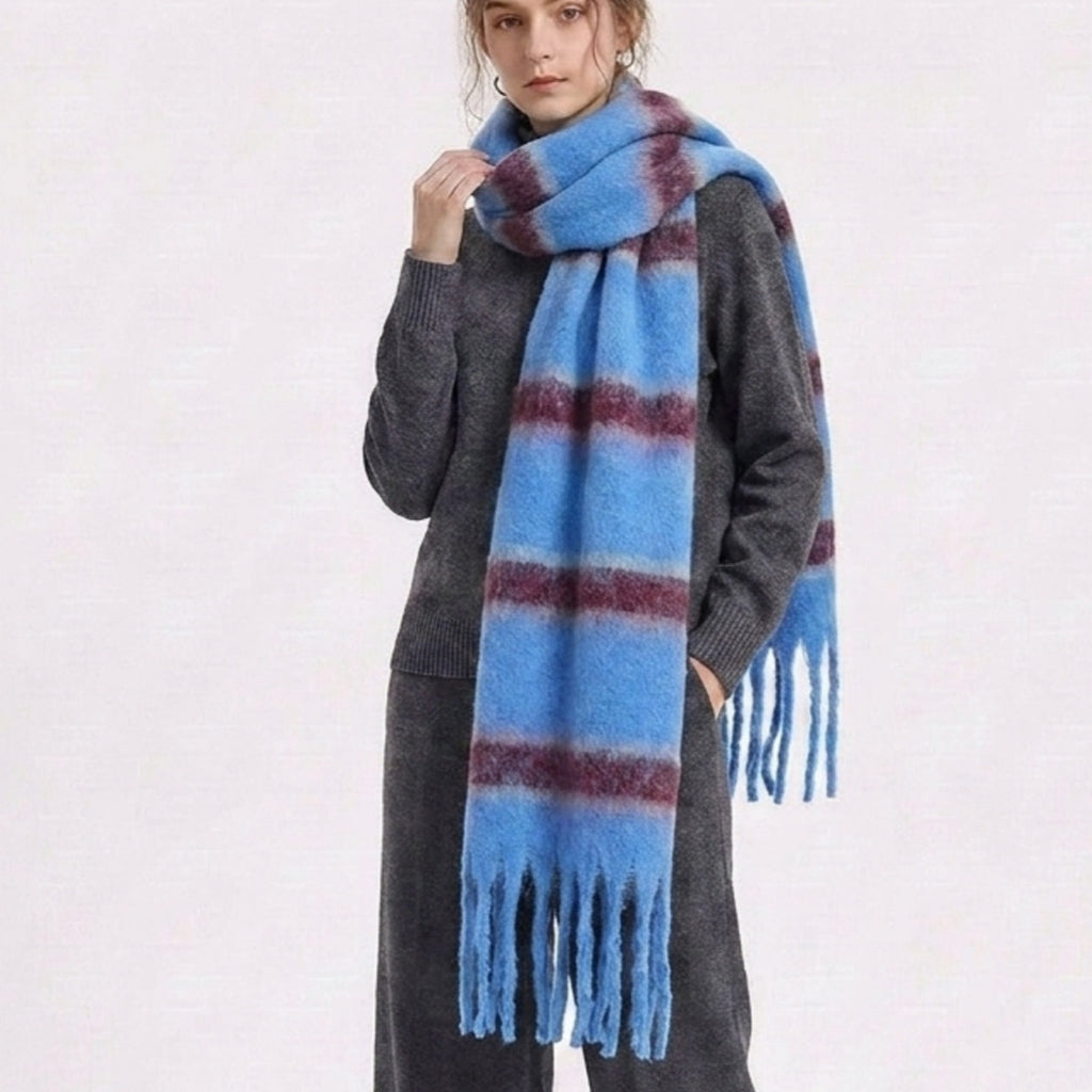 Cashmere-like Loop Yarn Chunky Ribbed Striped Scarf photo 6