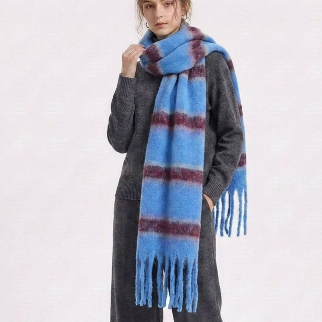 Cashmere-like Loop Yarn Chunky Ribbed Striped Scarf photo 6