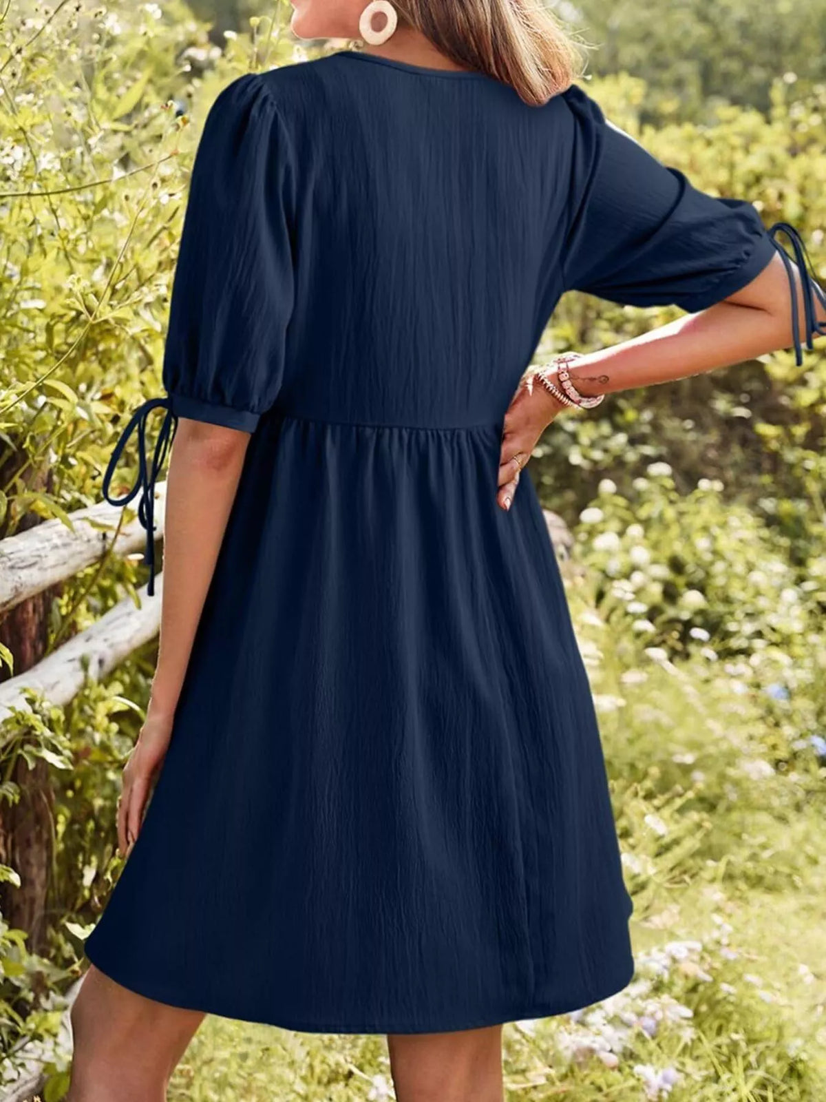 Tie-neck Puff Sleeve A-line Mini Dress (17)