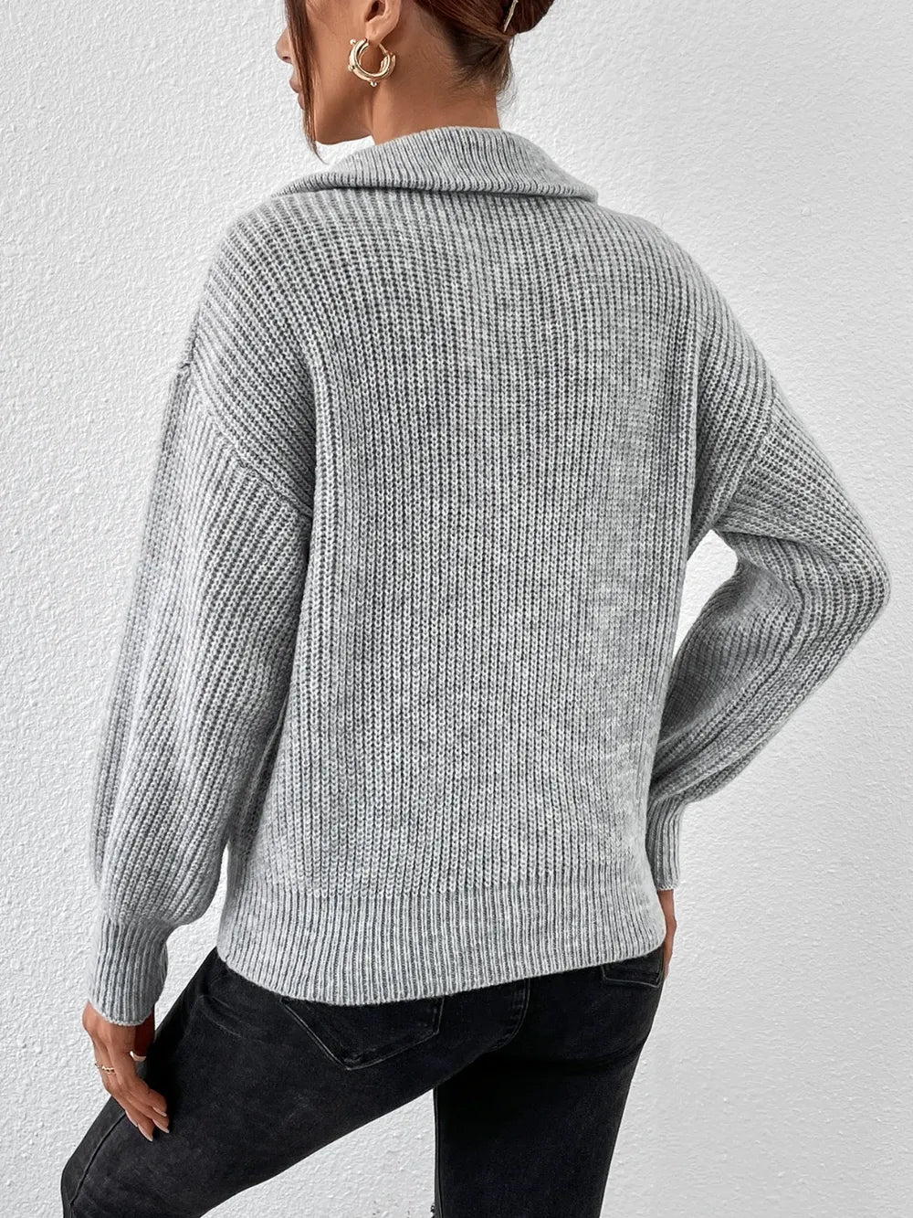 Half Zip Dropped Shoulder Sweater (2)