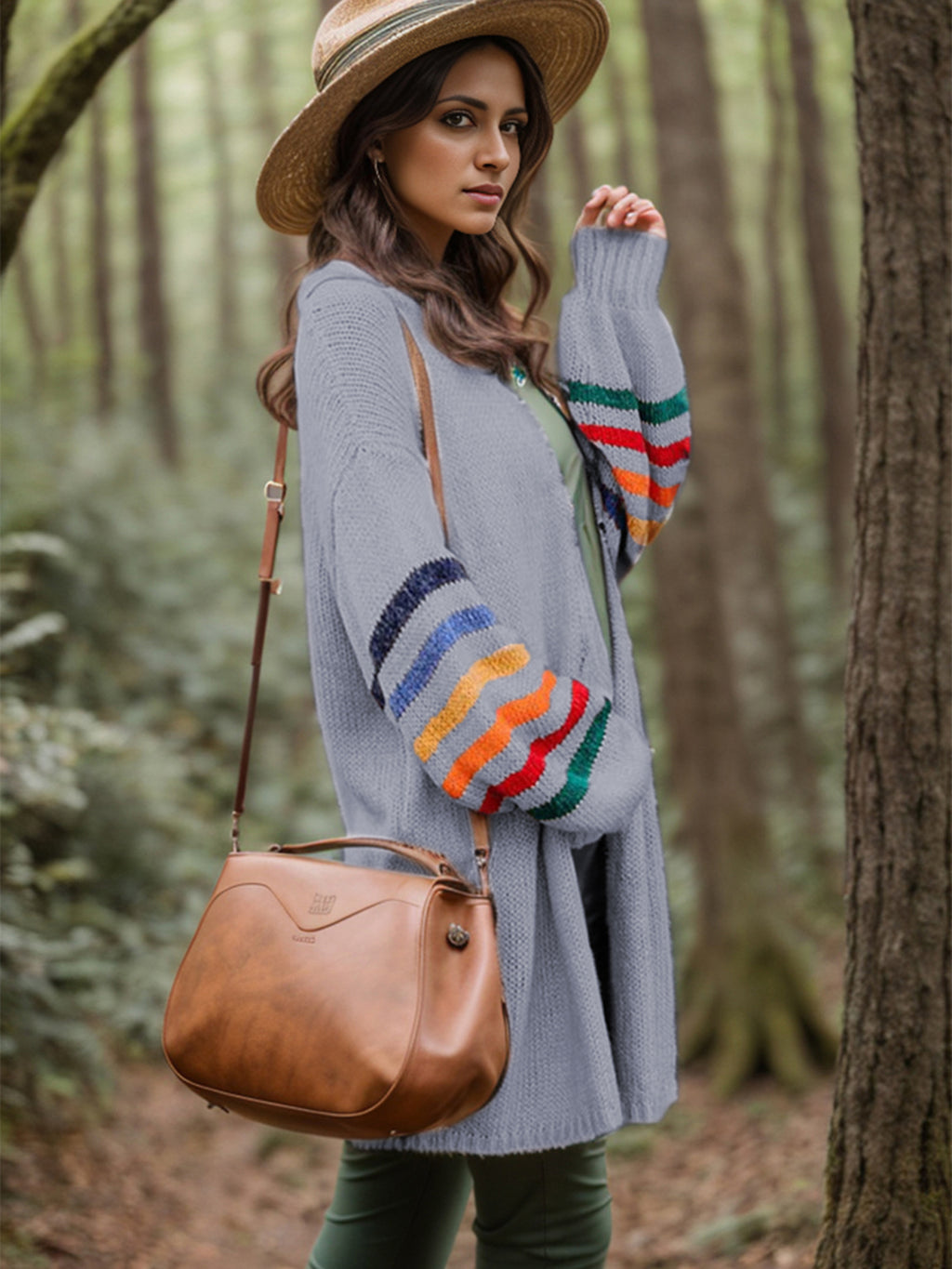 Striped Open Front Long Sleeve Cardigan (8)