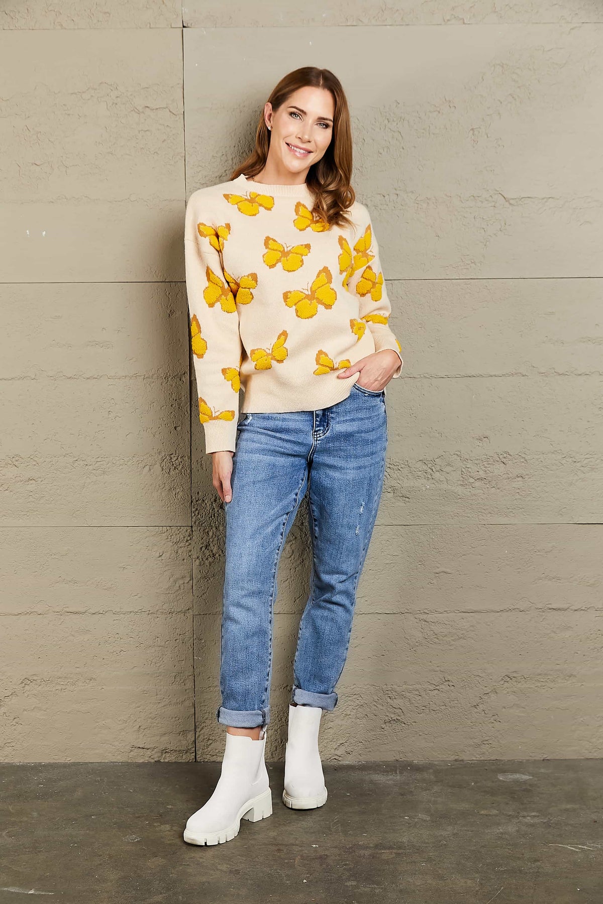 Butterfly Dropped Shoulder Crewneck Sweater (4)