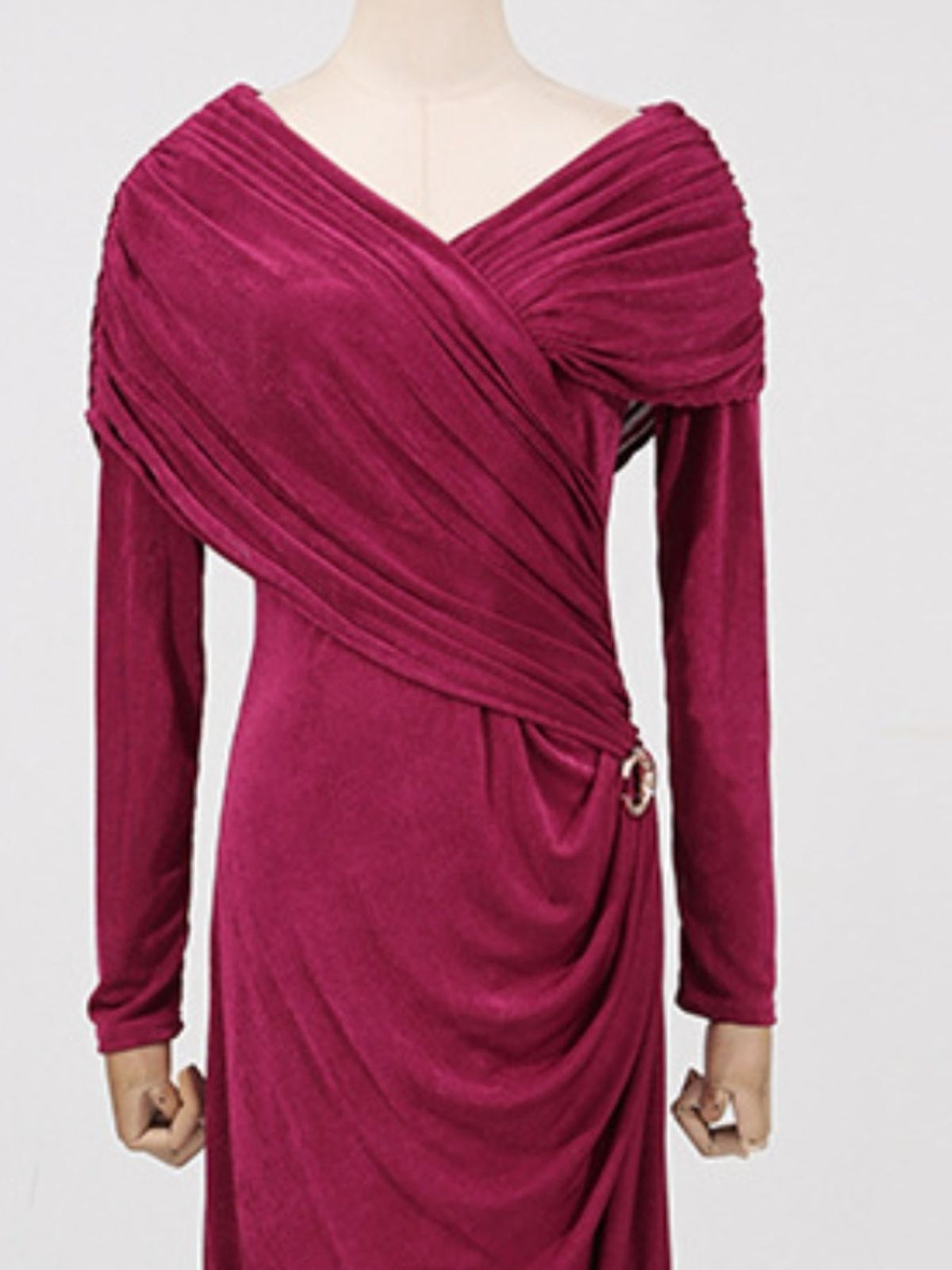 Ruched Draped Long Sleeve Maxi Dress (9)