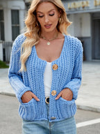 Round Neck Button Up Cardigan Pockets (2)
